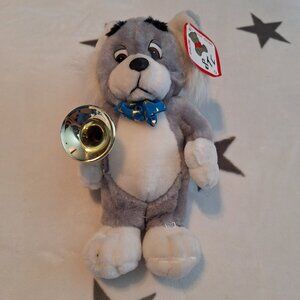 Vintage Shalom Toy Co Standing Mouse Playing A Horn Trumpet Plush Stuffed Animal